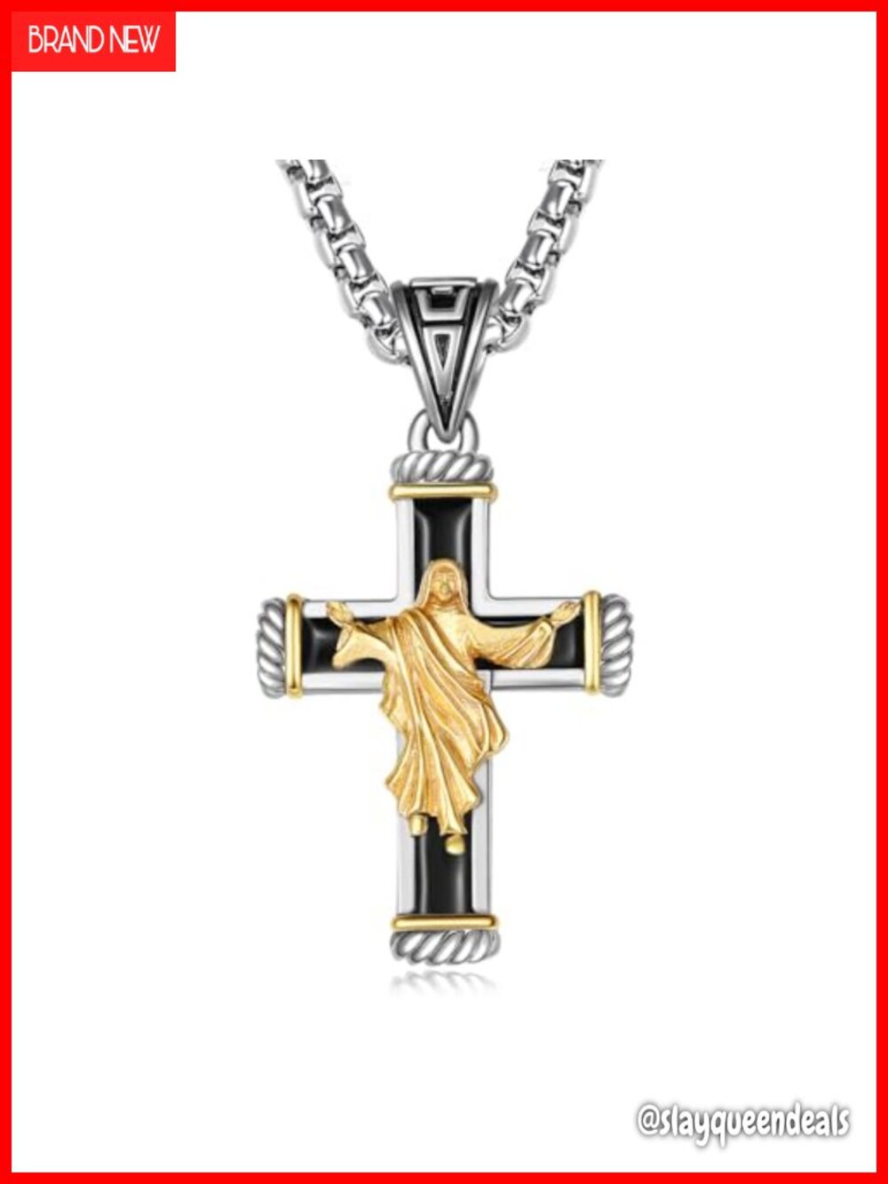925 Sterling Silver Cross Crucifix Pendant Necklace Wheat Chain Box 24 Inch Men